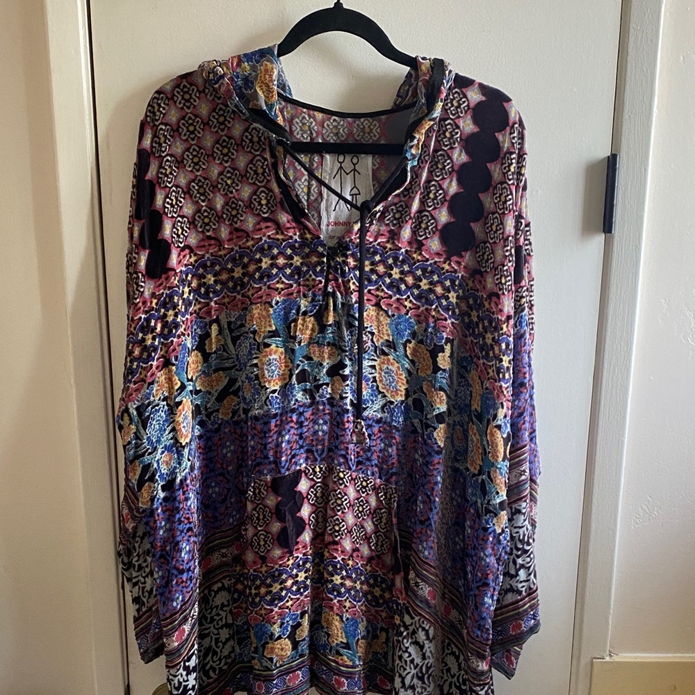 Johnny Was Vibrant Floral Tunic Hoodie